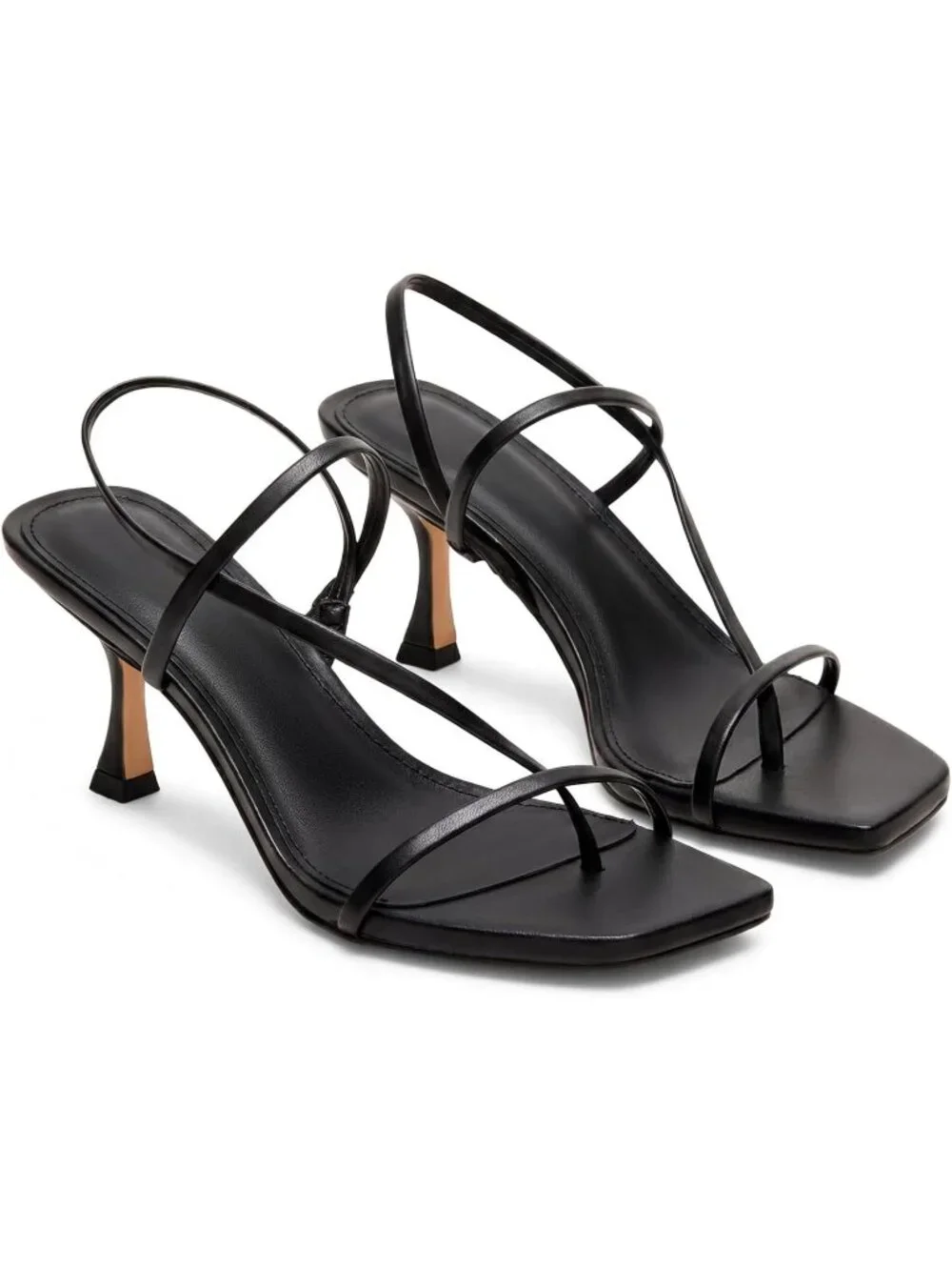 Women's Black Strappy Kitten Heels Sandals Square Open Toe Flip Flops Shoes